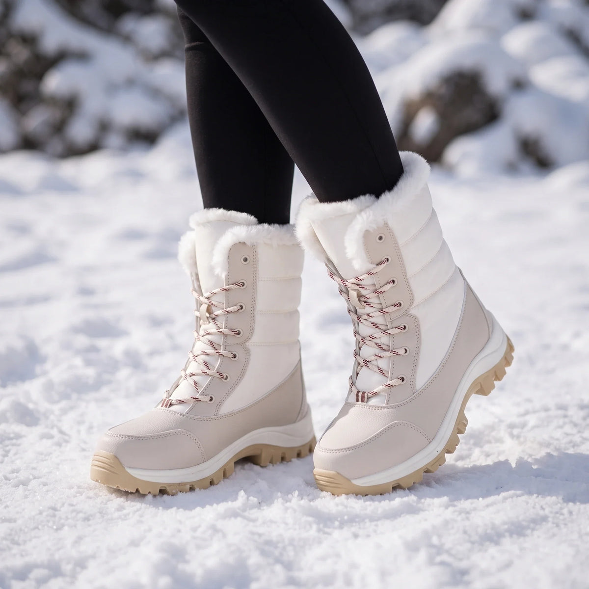 Snowver | Color-Block Faux Fur Trim Winter Boots
