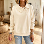 Fold & Flourish | Fold-Over Collar Pullover Sweatshirt