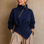 Velaire | Asymmetric Diagonal-Zip High-Neck Sweatshirt