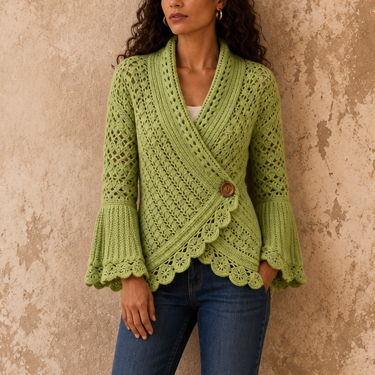 Mayfield | Crochet Scalloped Hem Wrap Cardigan