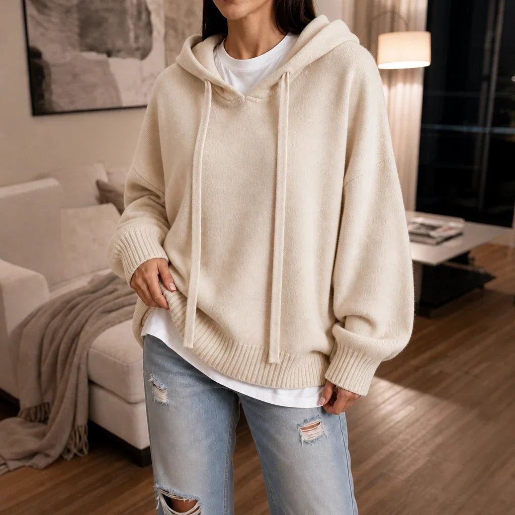 Easewell | Dropped-Shoulder Knit Hoodie