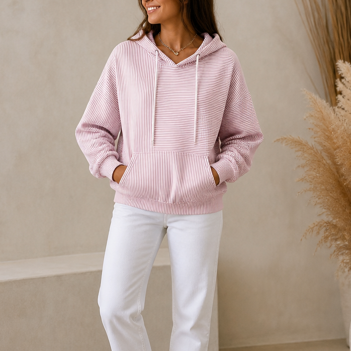 Stripeday | Striped Drawstring Hooded Kangaroo Pocket Hoodie