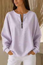 Everline | Striped Long Sleeve Zip-Up Top