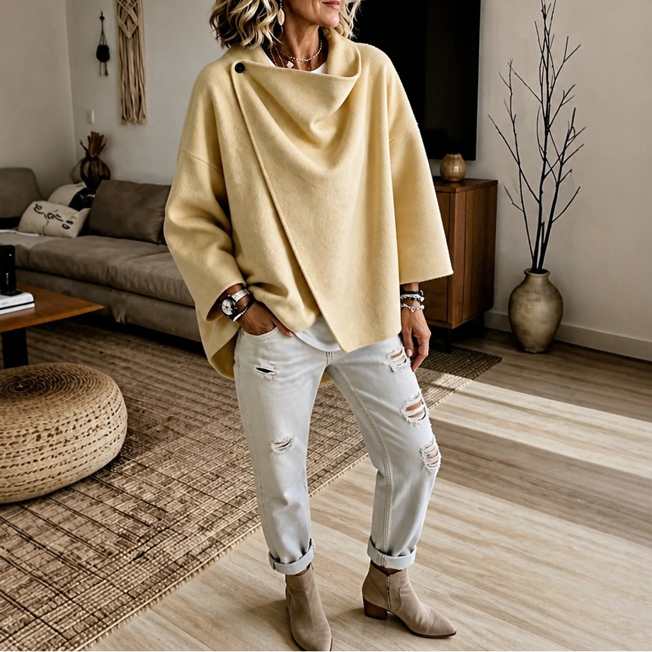 Wrapfield | Asymmetric Button Wrap Cape Jacket