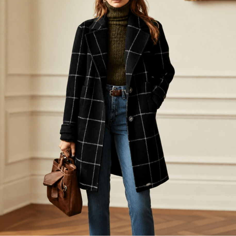 Wearbello | Plaid Two-Button Oversized Wool-Look Coat