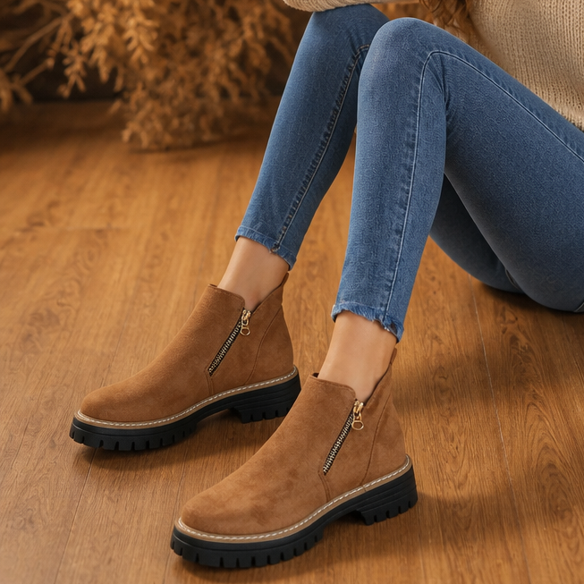 Stridewell | Square-Heel Zip-Up Ankle Boots