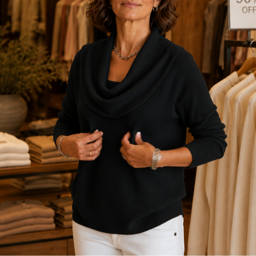 Draveline | Cowl Neck Drape Knit Sweater