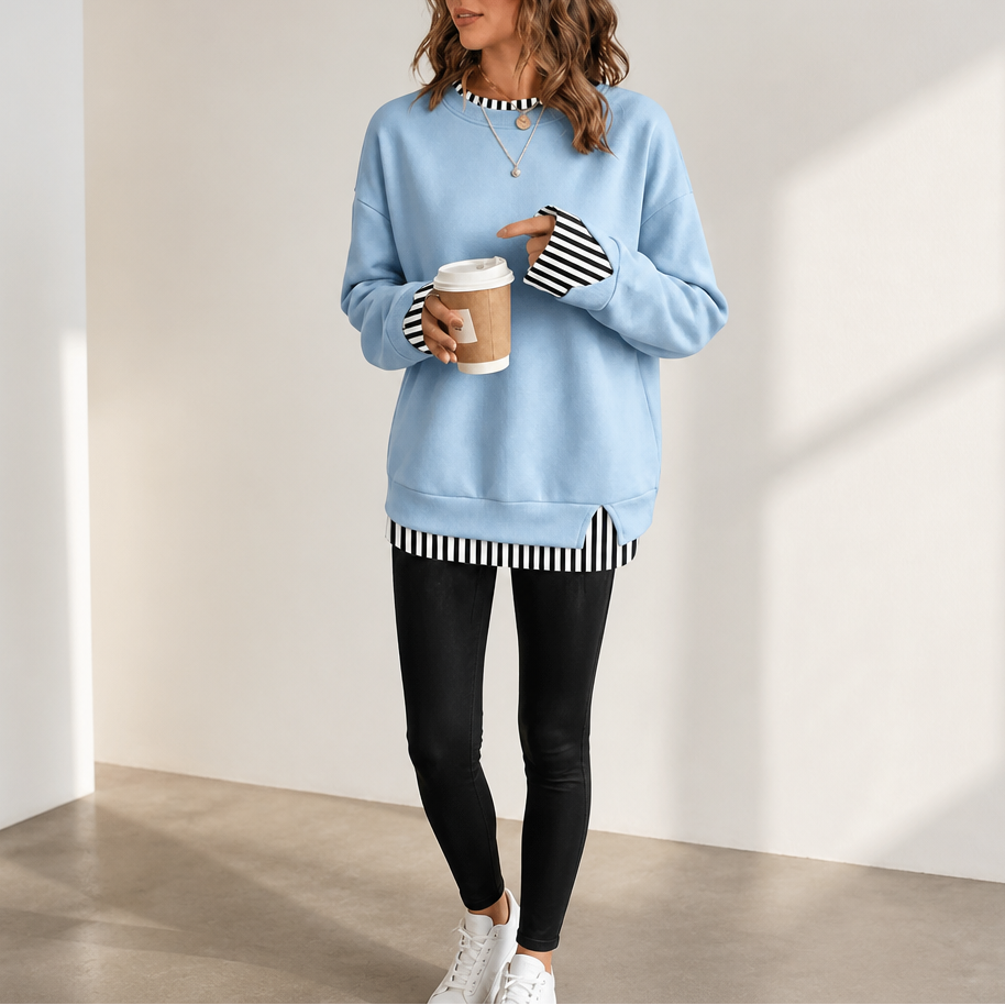Layerella | Faux-Layer Ribbed Cuff Sweatshirt