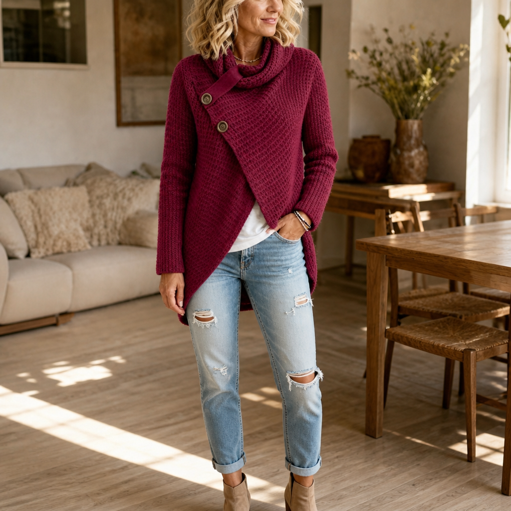 Cowlen | Asymmetric Cowl-Neck Button-Side Sweater