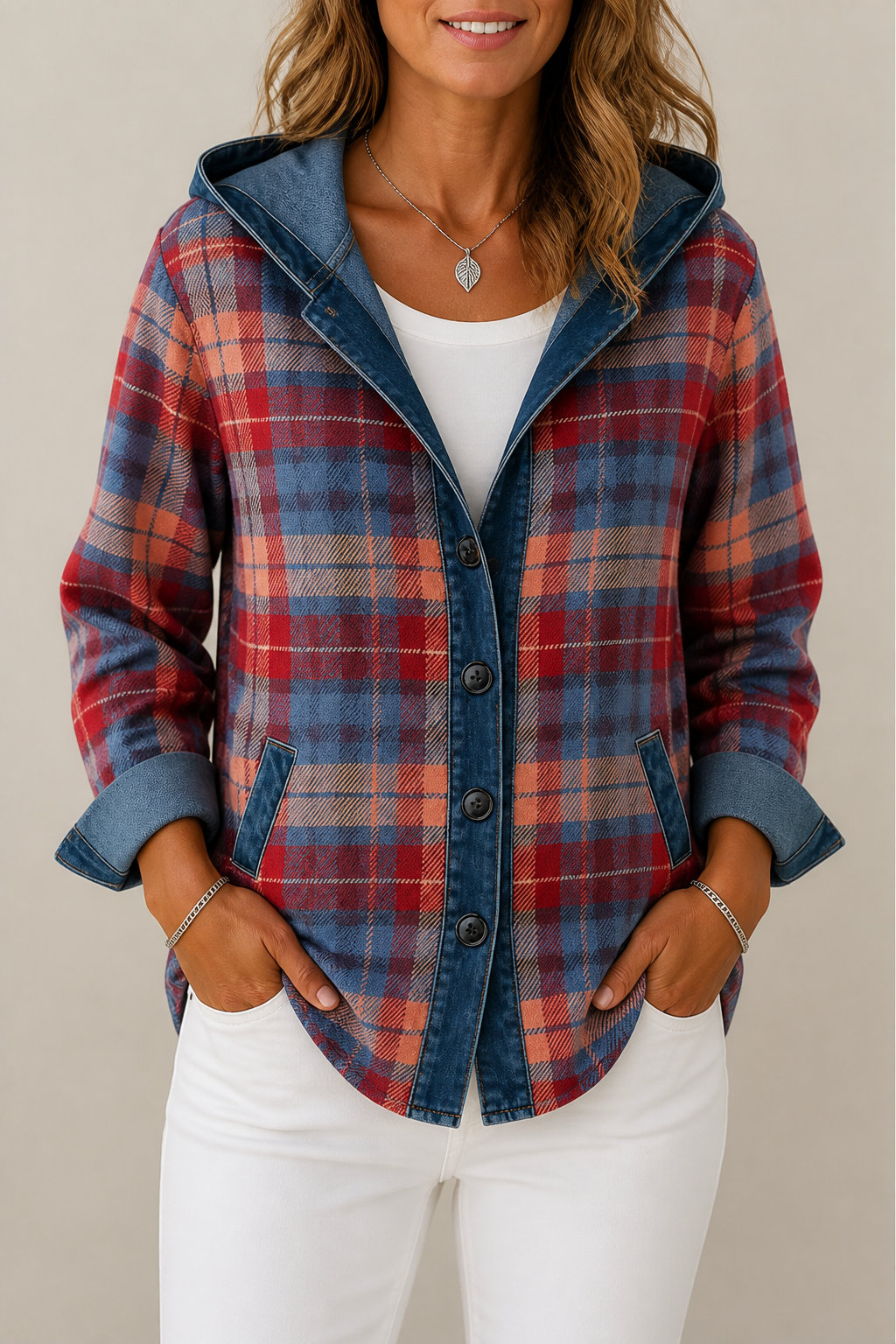 Havelyn | Denim-Trim Hooded Knit Cardigan