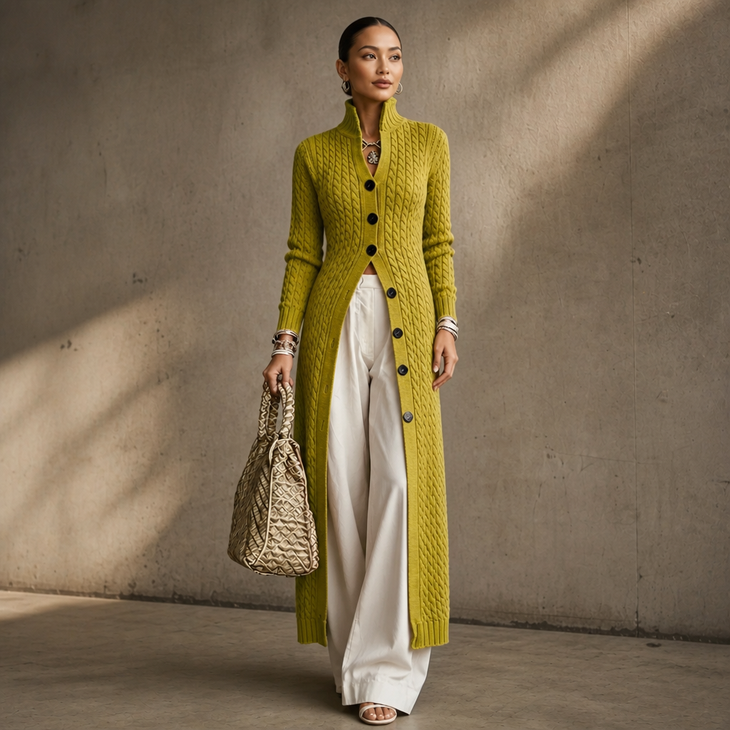 Cablemere | High Collar Cable-Knit Duster Cardigan