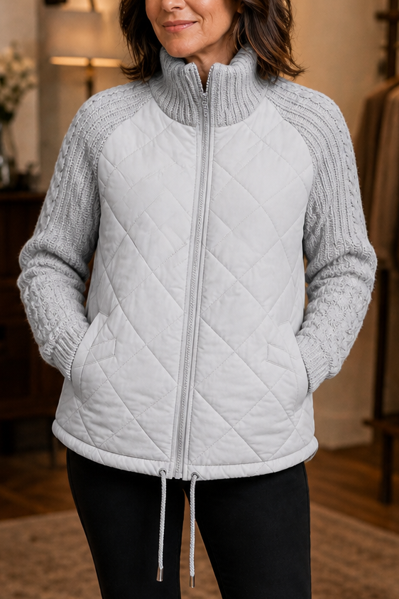 Knitpuff | Knit-Panel Quilted Patchwork Puffer Jacket