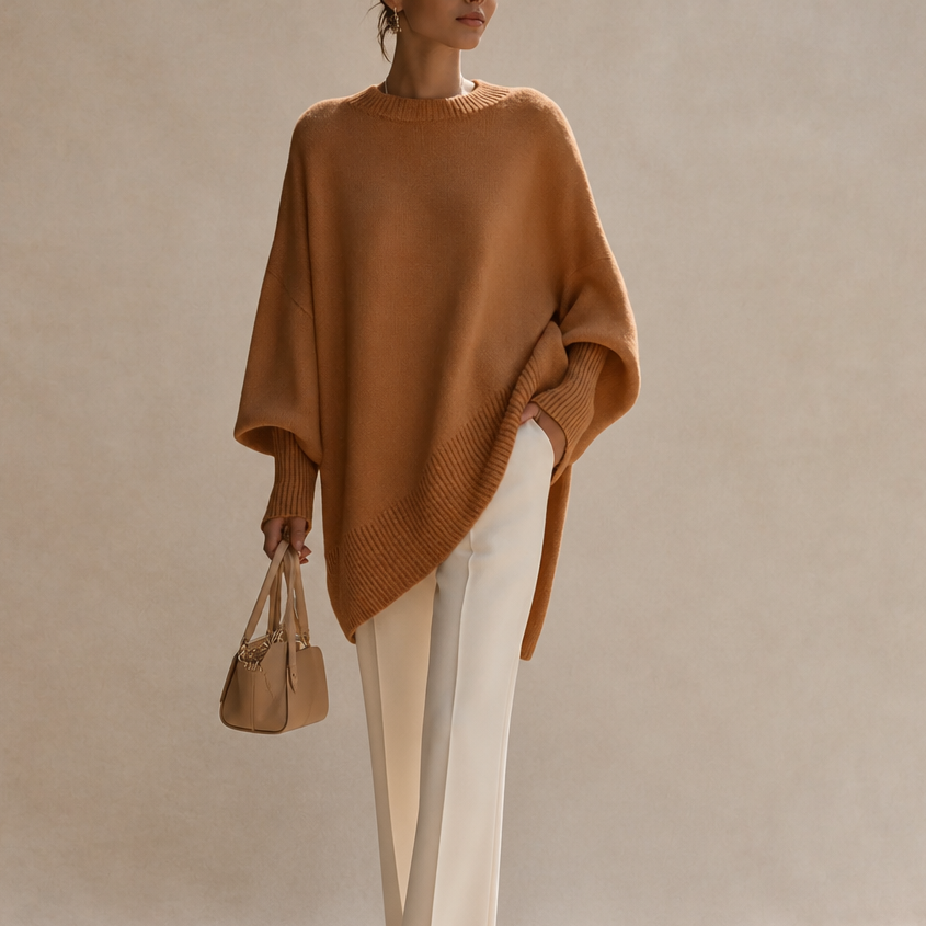 Livia | Oversized Wide-Sleeve Knit Poncho Sweater
