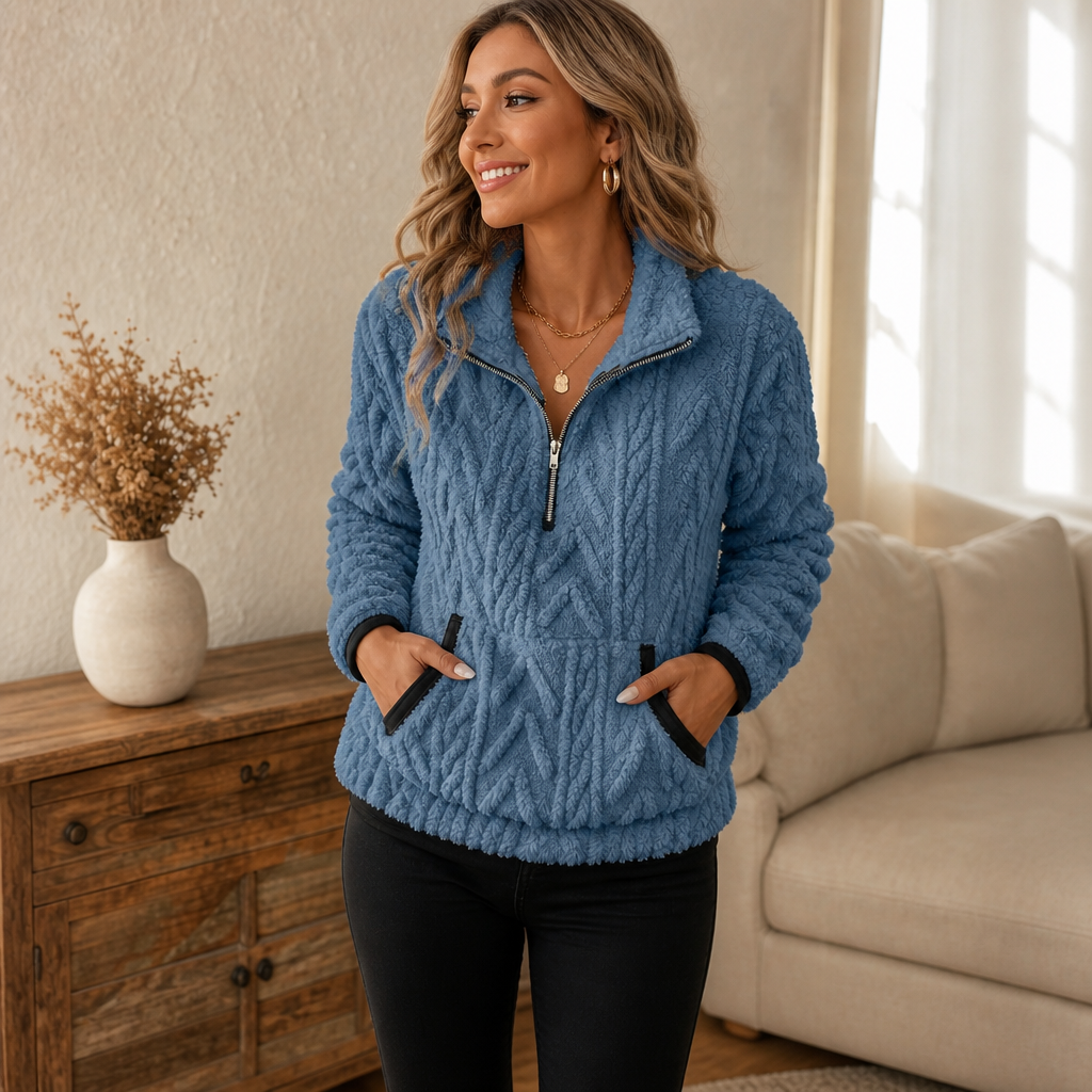 Cloudessa | Half-Zip Fuzzy Pullover With Kangaroo Pocket