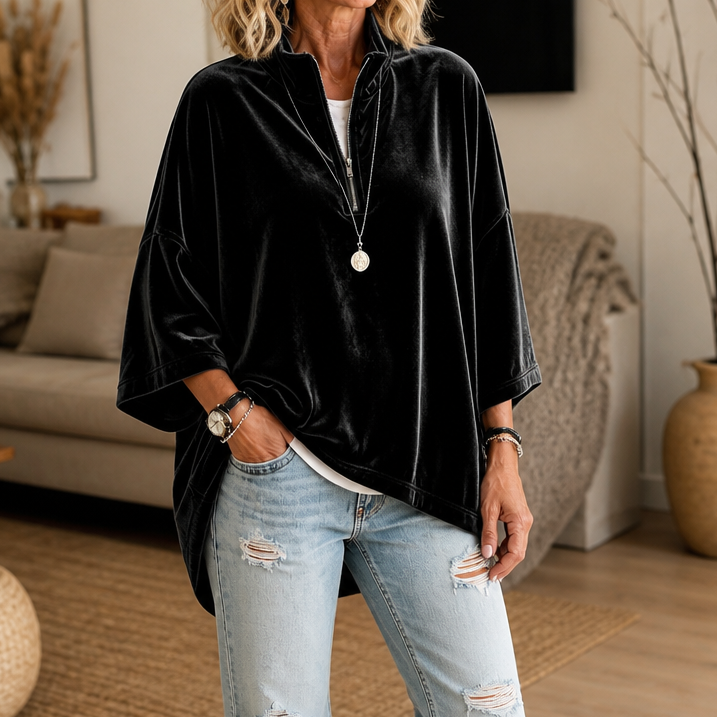 Wearbelli | Half-Zip Funnel Neck Velour Pullover