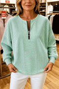 Everline | Striped Long Sleeve Zip-Up Top