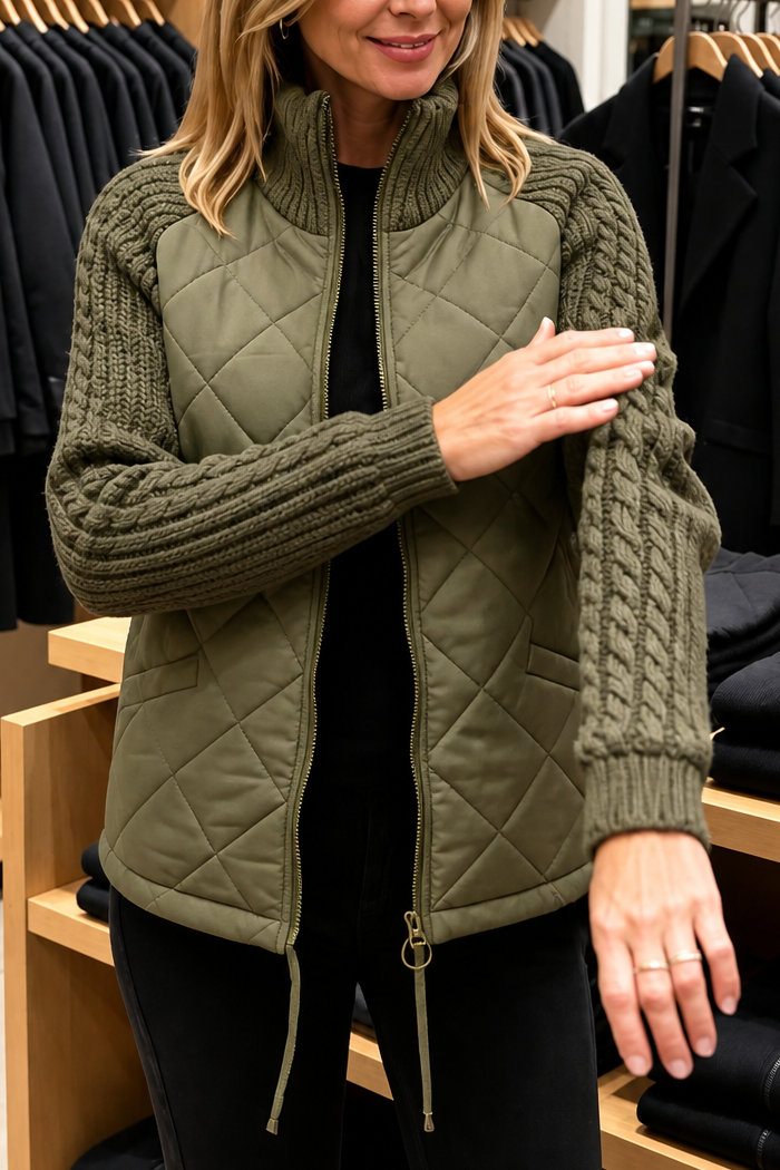 Knitpuff | Knit-Panel Quilted Patchwork Puffer Jacket