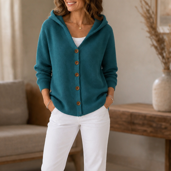 Teri | Button-Front Hooded Cardigan