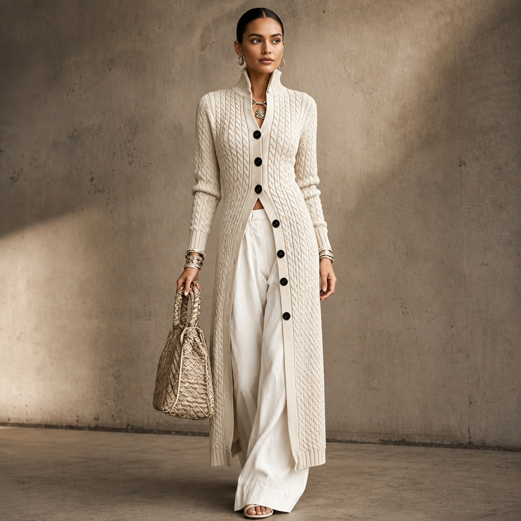 Cablemere | High Collar Cable-Knit Duster Cardigan