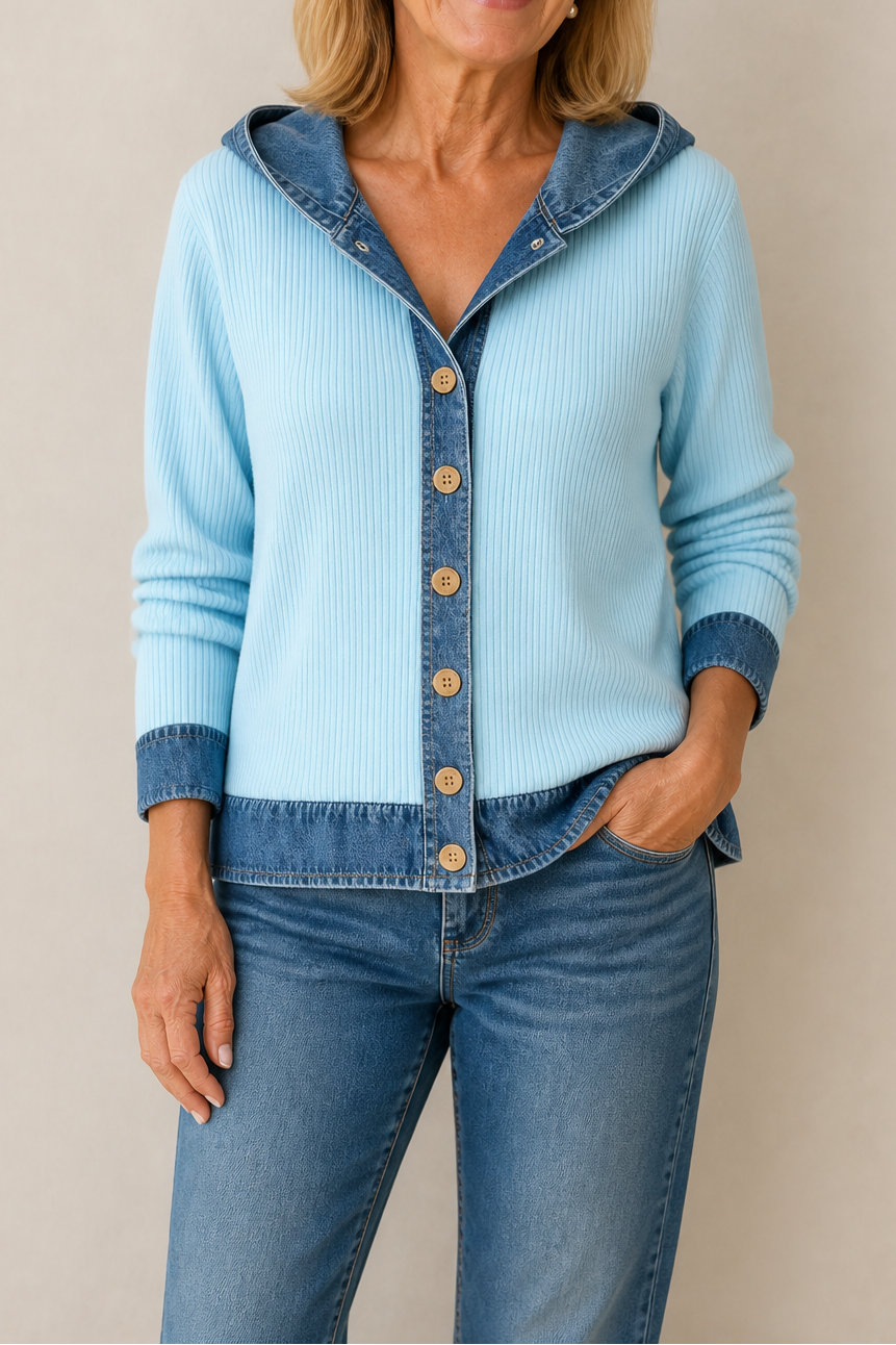 Havelyn | Denim-Trim Hooded Knit Cardigan