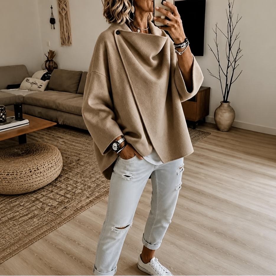 Wrapfield | Asymmetric Button Wrap Cape Jacket