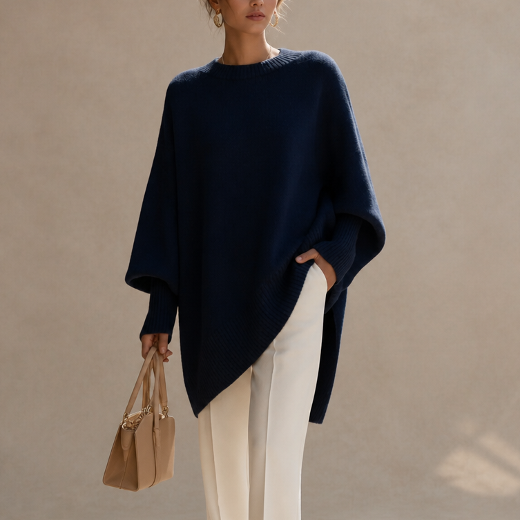 Livia | Oversized Wide-Sleeve Knit Poncho Sweater