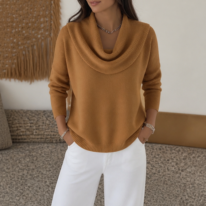 Draveline | Cowl Neck Drape Knit Sweater