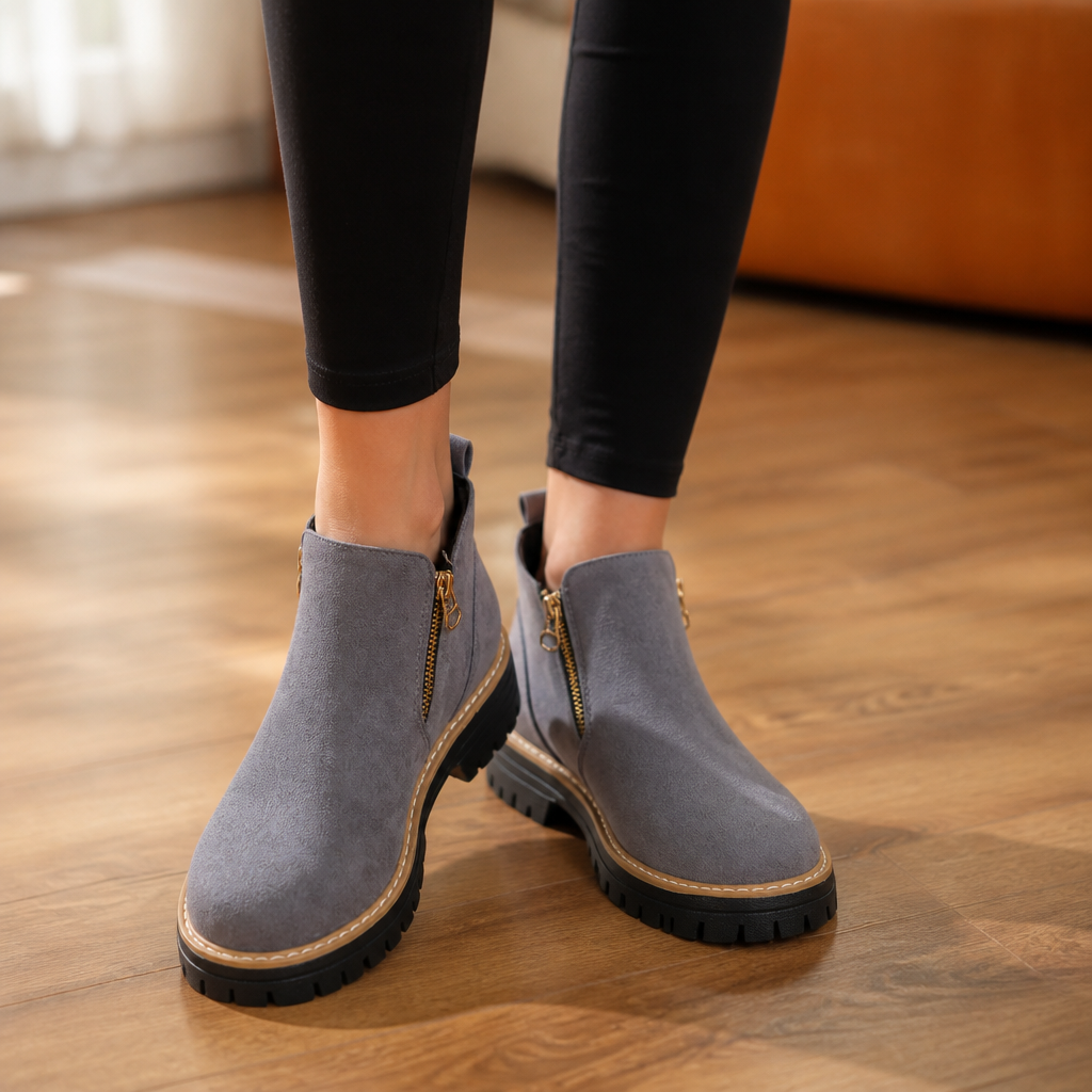 Stridewell | Square-Heel Zip-Up Ankle Boots
