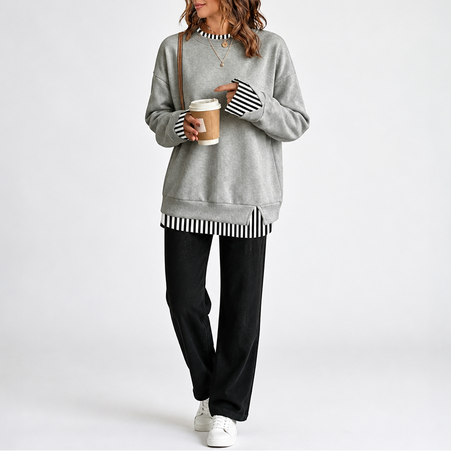 Layerella | Faux-Layer Ribbed Cuff Sweatshirt