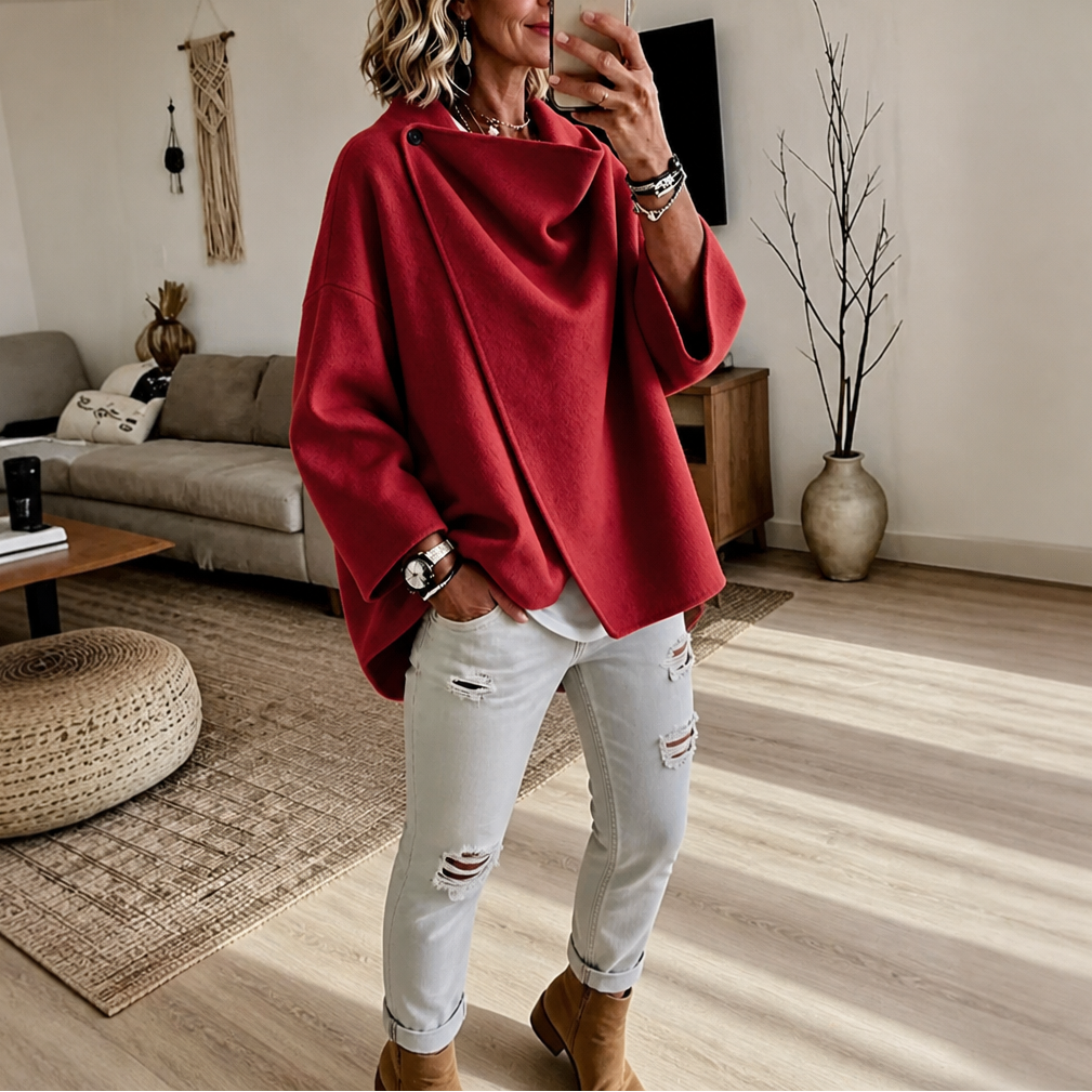 Wrapfield | Asymmetric Button Wrap Cape Jacket