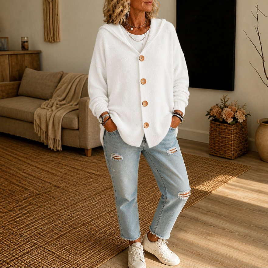 Hoodwell | Hooded Button-Front Knit Cardigan