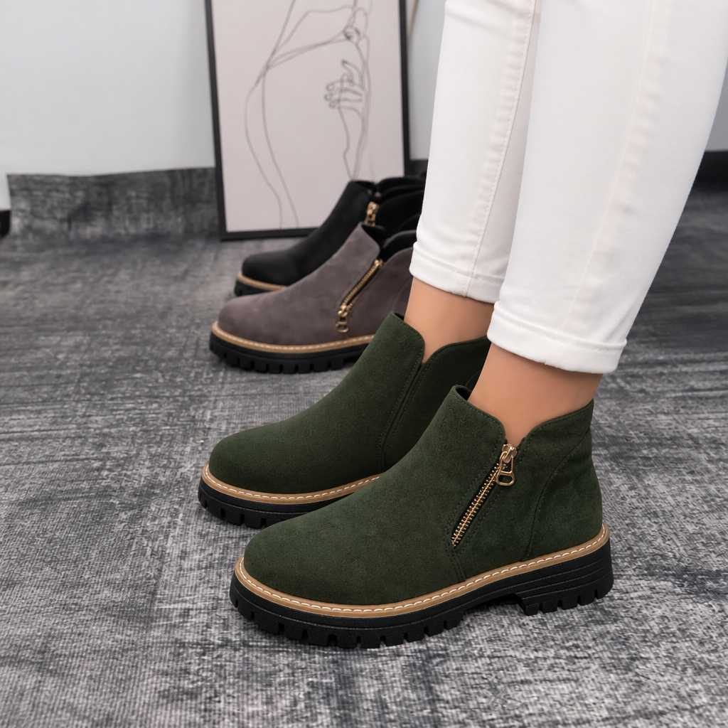Stridewell | Square-Heel Zip-Up Ankle Boots
