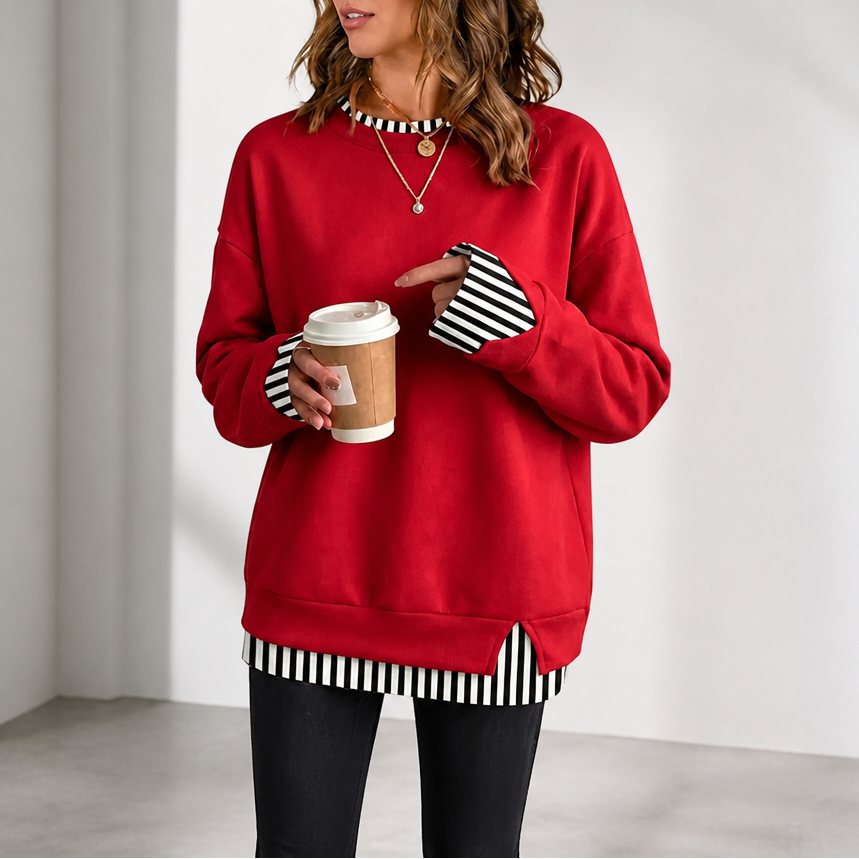 Layerella | Faux-Layer Ribbed Cuff Sweatshirt