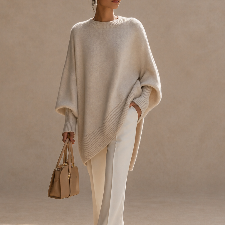 Livia | Oversized Wide-Sleeve Knit Poncho Sweater