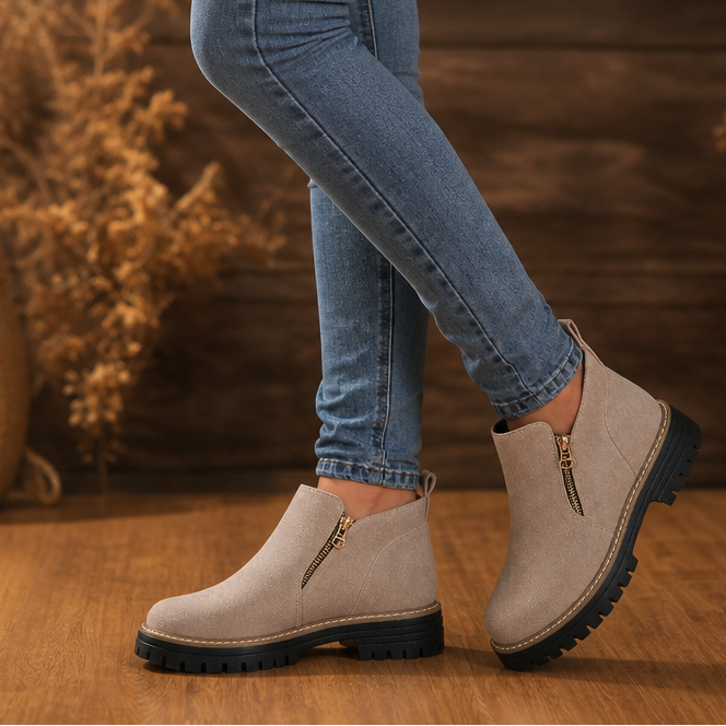 Stridewell | Square-Heel Zip-Up Ankle Boots