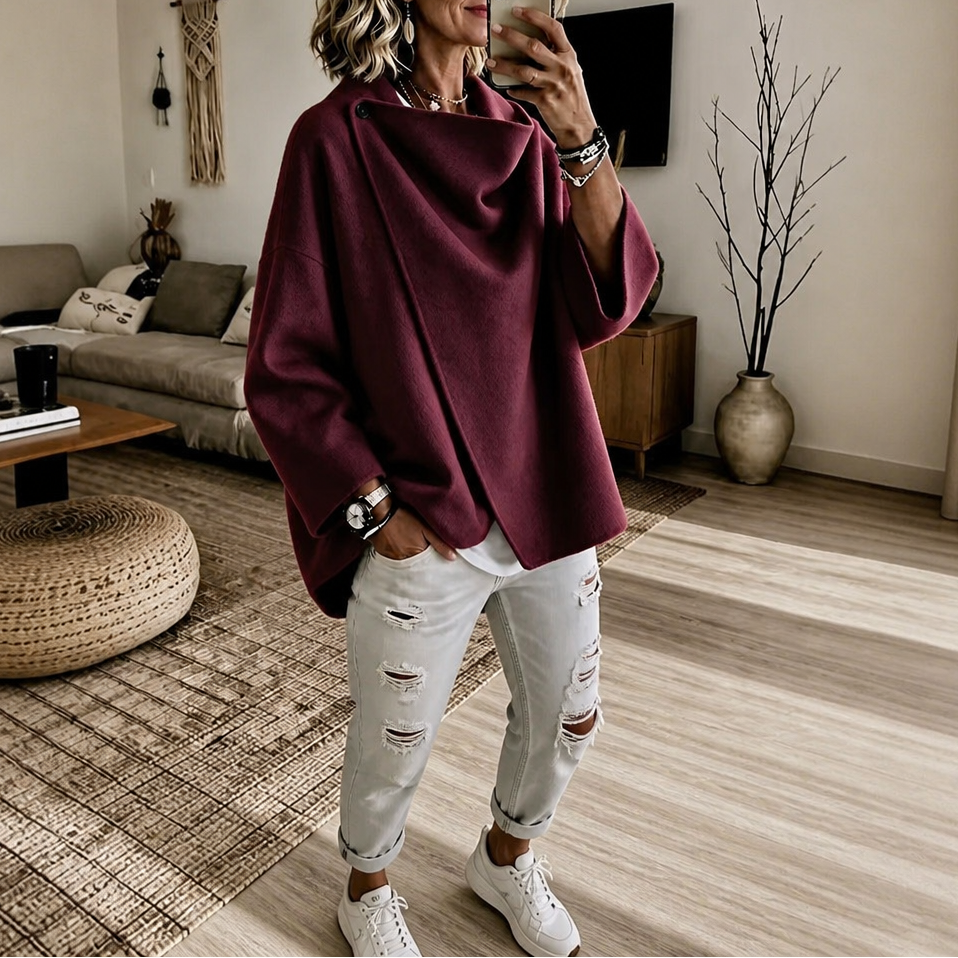 Wrapfield | Asymmetric Button Wrap Cape Jacket