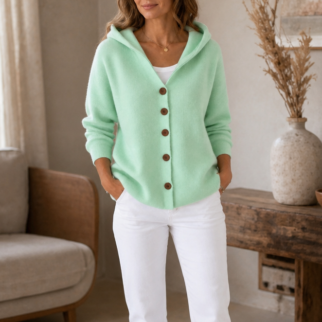 Teri | Button-Front Hooded Cardigan