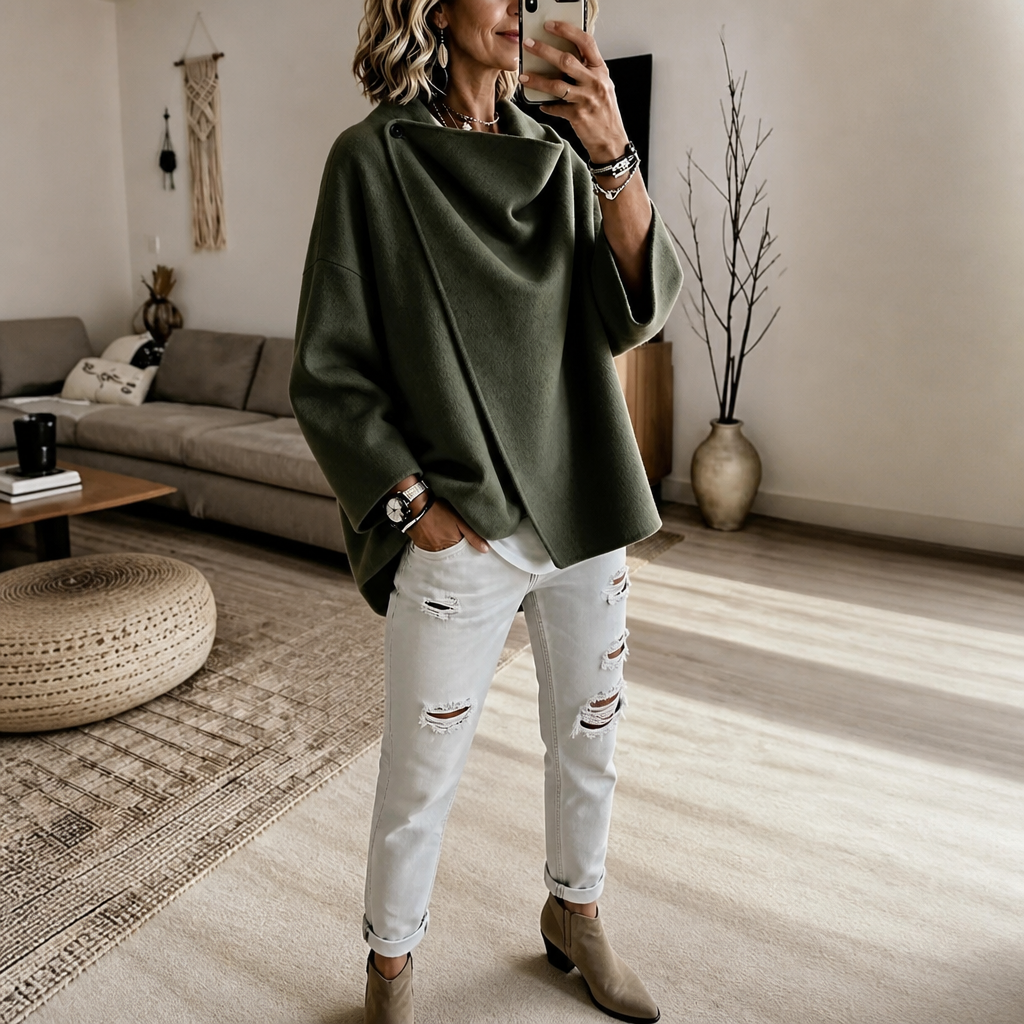 Wrapfield | Asymmetric Button Wrap Cape Jacket