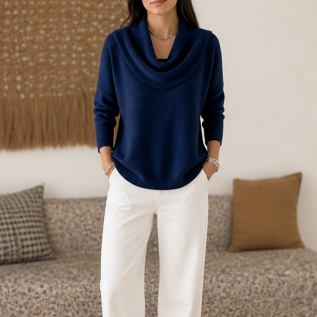 Draveline | Cowl Neck Drape Knit Sweater