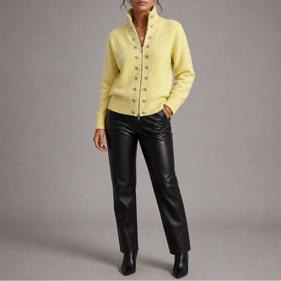Wearvale | Two-Way Zip High-Neck Knit Cardigan