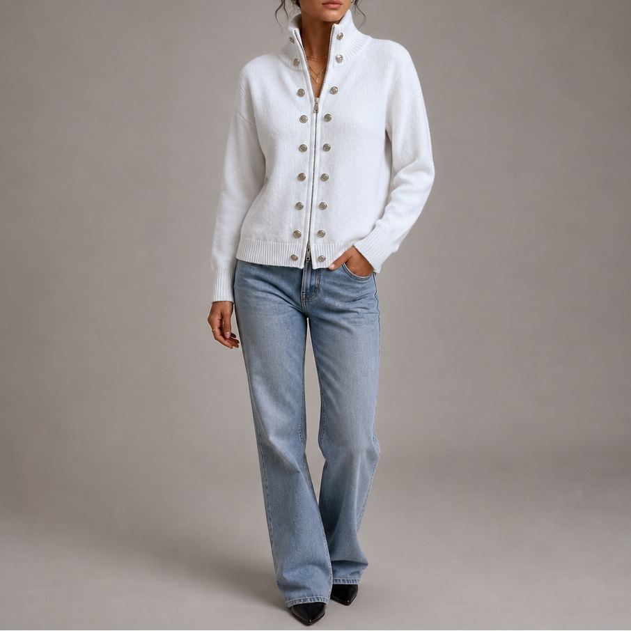 Wearvale | Two-Way Zip High-Neck Knit Cardigan