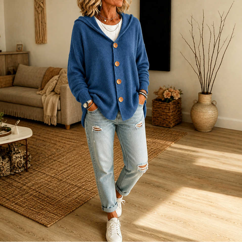 Hoodwell | Hooded Button-Front Knit Cardigan